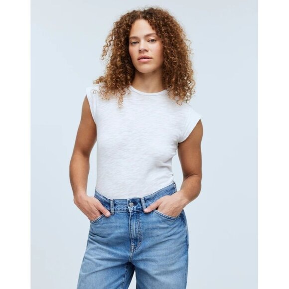Madewell Slub Crewneck Muscle Tee in Eyelet White - Picture 1 of 9